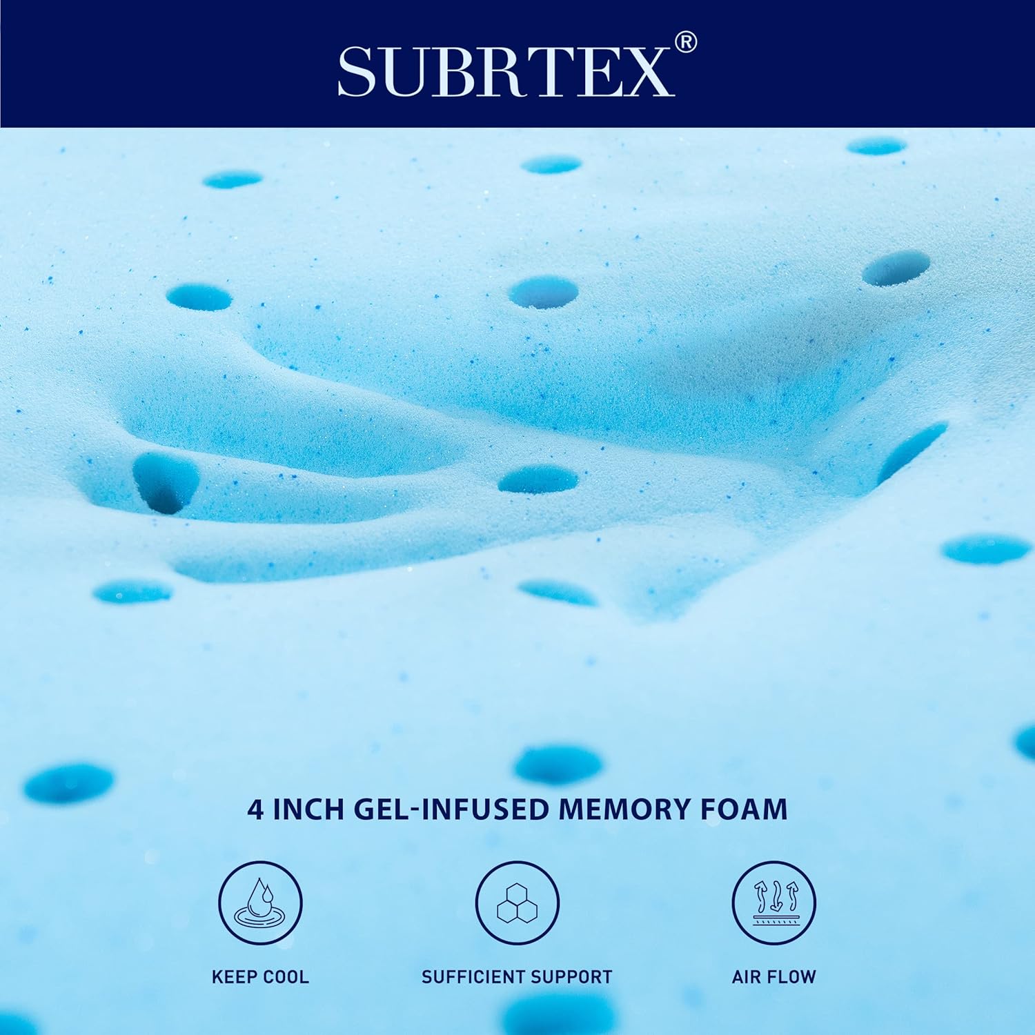Black Friday Sale 2022 subrtex 4 Inch Memory Foam Mattress Topper Ventilated Gel Infused Bed Foam Topper , CertiPUR-US Certified, King, Blue