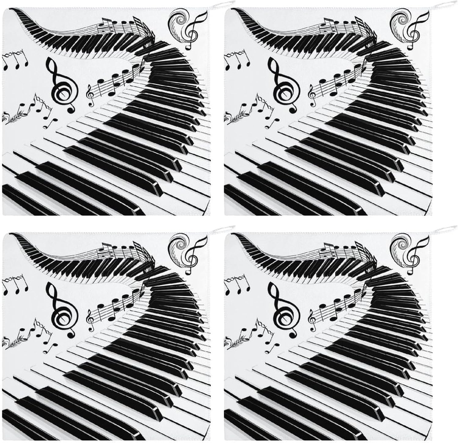 Chic Music Piano Keyboard Note Hand Towels for Bathroom Kitchen Towels Small Towel Handkerchiefs with Hanging Loop 4PCS
