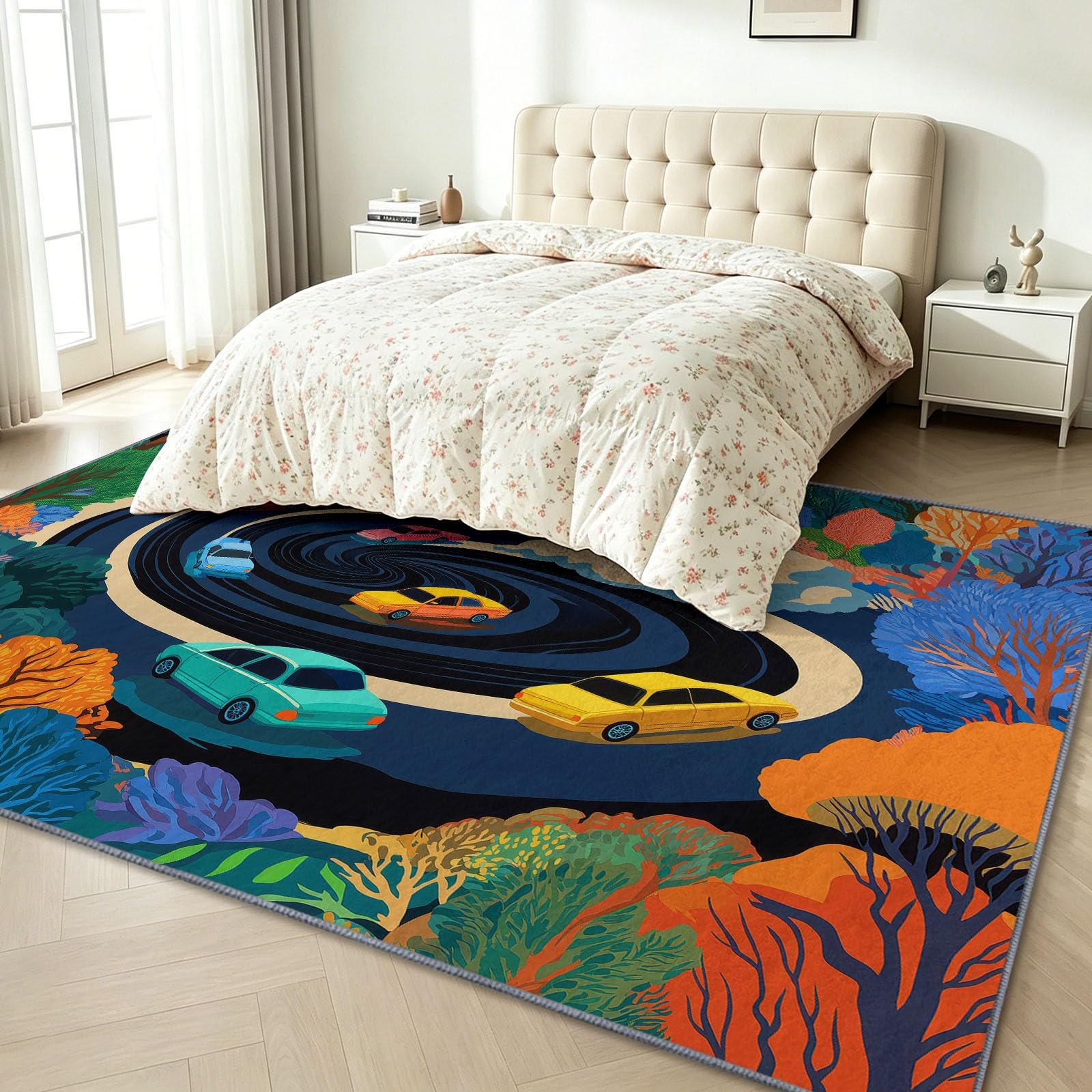 Fun - Alfombra antideslizante de dibujos animados para sala de estar, 80 x 150 cm, alfombra de suelo para coche, lavable, alfombra de pelo bajo para sala de estar, dormitorio, comedor