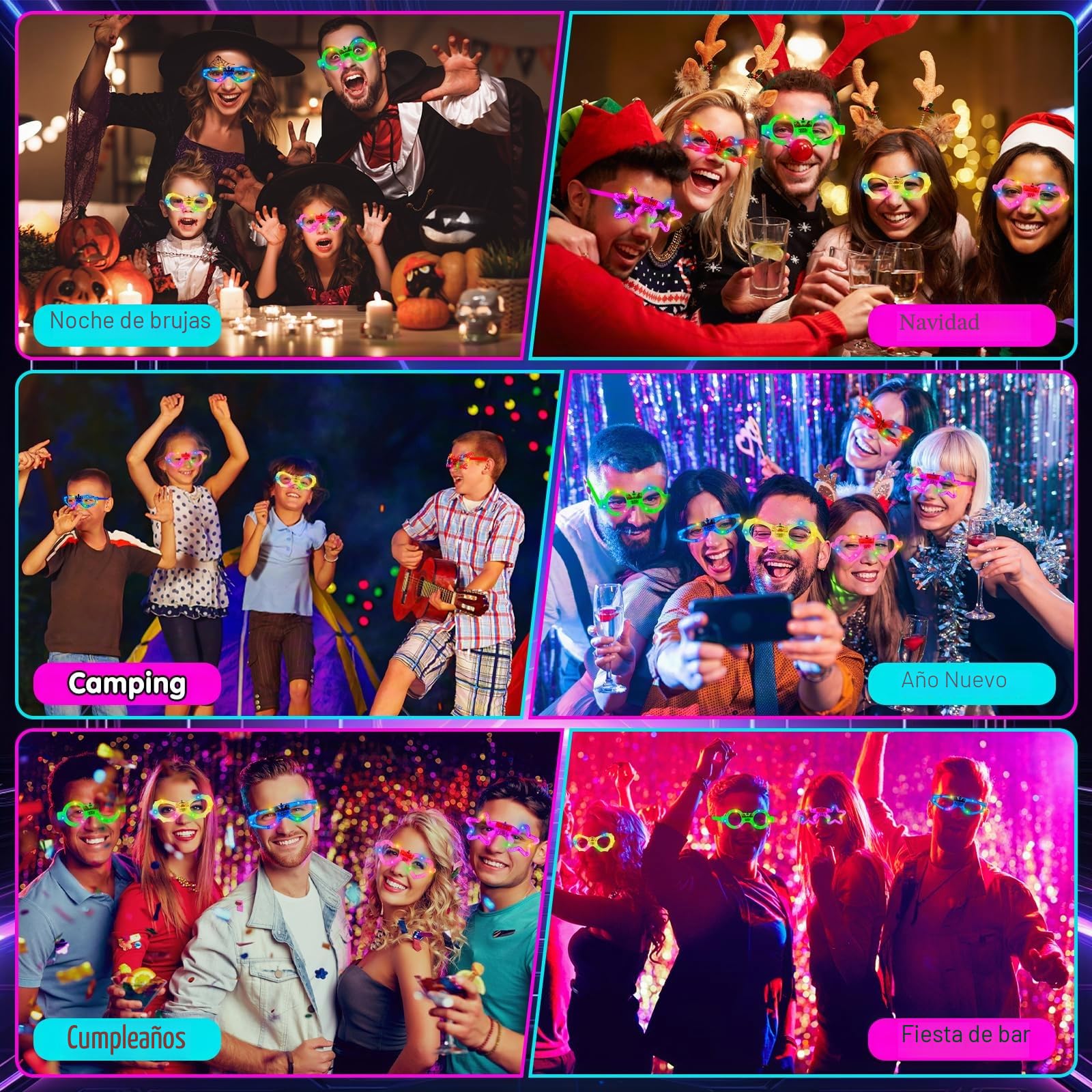 Sweetone Gafas Led Fiesta, 12 Piezas Gafas Luminosas para Fiestas, Gafas con Luces Led Fiesta, Gafas de Neón, Gafas Luces Led Rave para Decoración de Cumpleaños, Carnaval, Navidad, Halloween