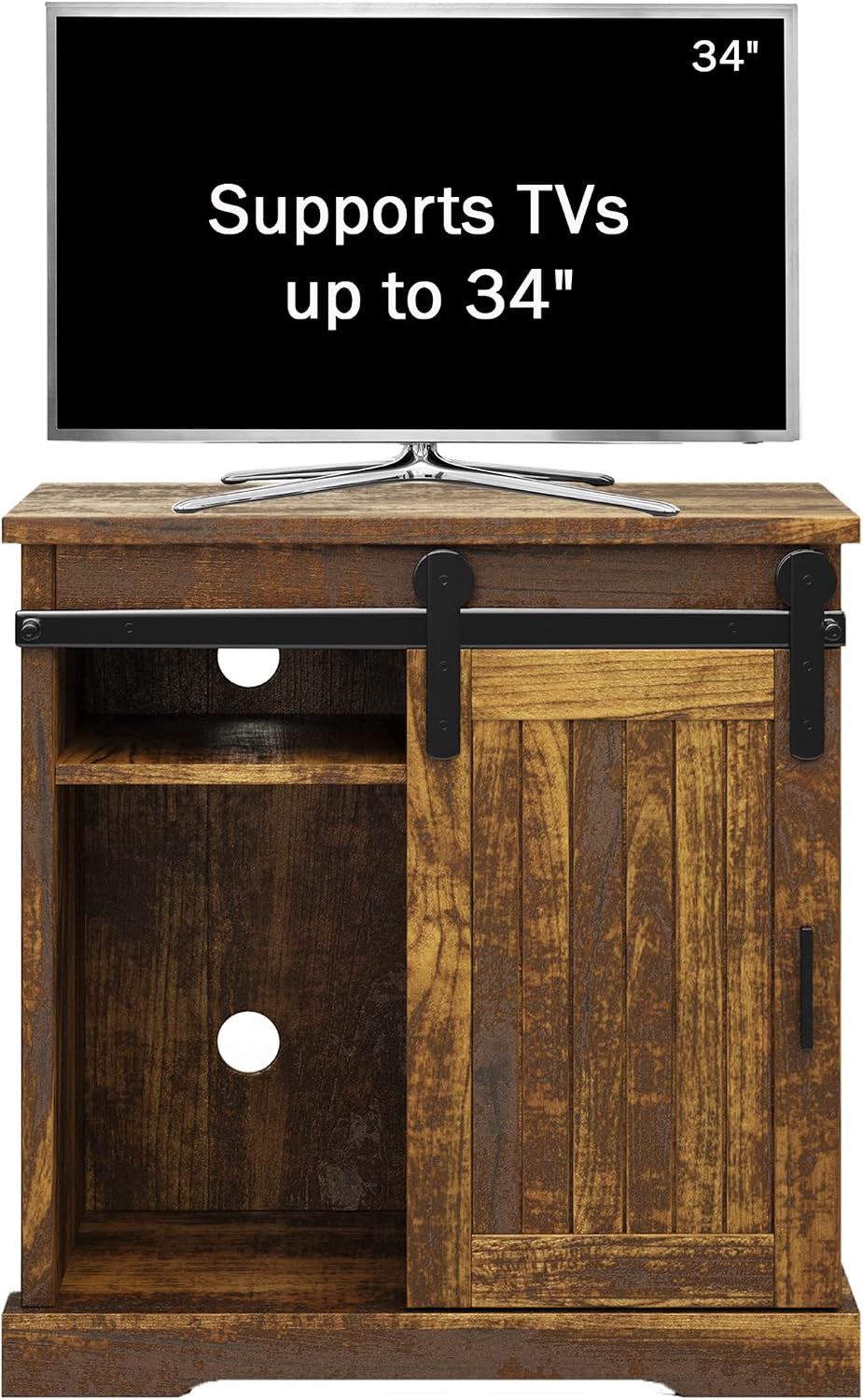 Lavish Home Tall TV Stand - Entertainment Center for up to 34-Inch TVs with Media Console Shelves and Sliding Barn Style Door (Brown Woodgrain)