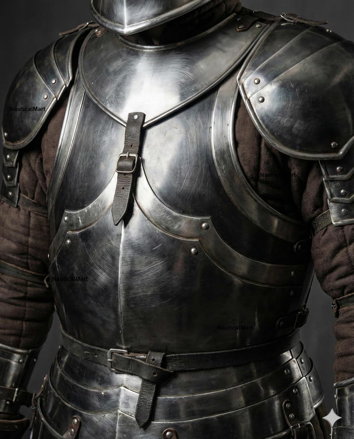 Medieval Full Body Barbuta Armor Suit- Black and Silver Knight Armor Costume 18 Gauge Steel Barbuta Helmet, Pauldrone, Arm Bracers, Gauntlets, Leg Set Combat Armour for LARP, Cosplay, & Reenactments"