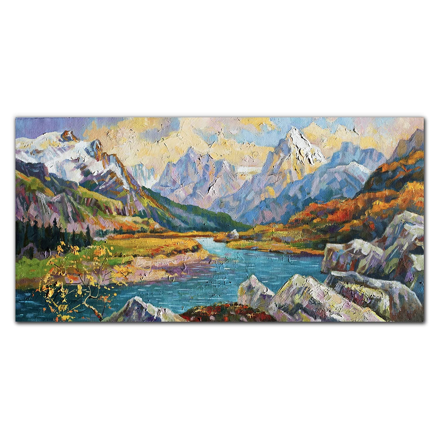Coloray Pintura Vidrio Acrílico Acryl 100x50cm Mural Cocina Sala De Estar Cuadro De Pared De Arte De Vidrio - Río Del Bosque De La Montaña