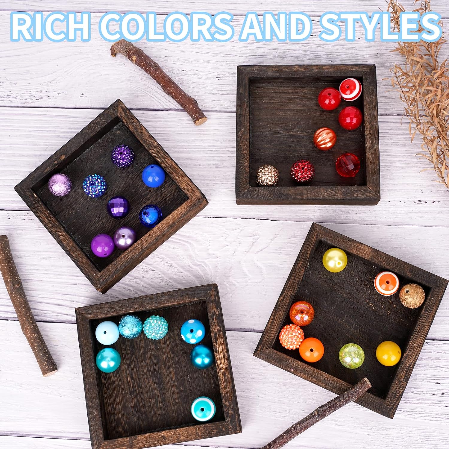 100pcs 20mm Beads for Crafts and Beadable Pens, Acrylic Beads Bulk for Keychain Making, Bright Resin Chunky Balls with Strings and Clasps for Pen Making Kit DIY Supplies (Colorful)