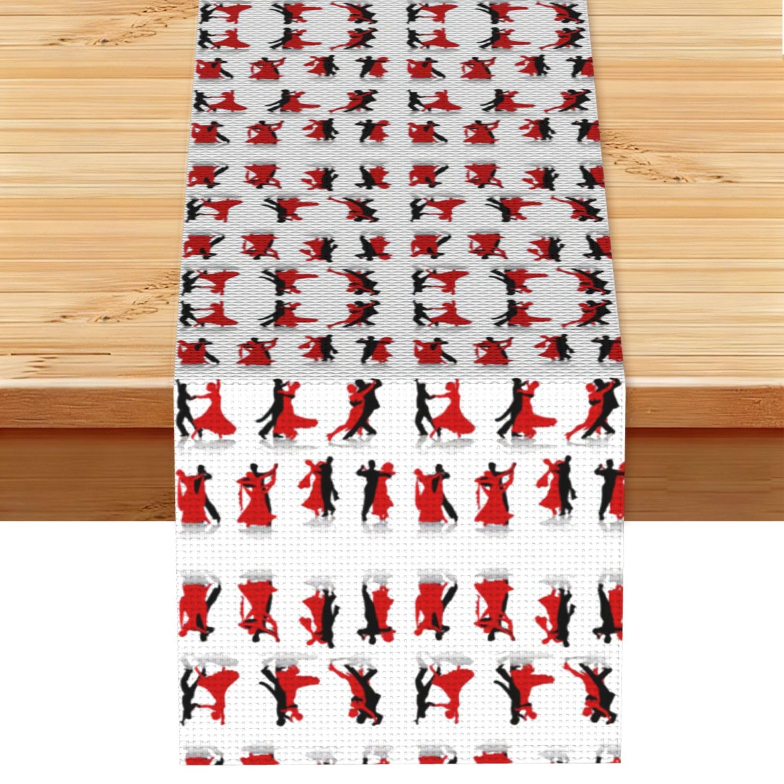 Ballroom Dance Printed Dining Table Runner 13x72 Inch, Non-Fading Decor for Kitchen Dresser Fireplace Mantel