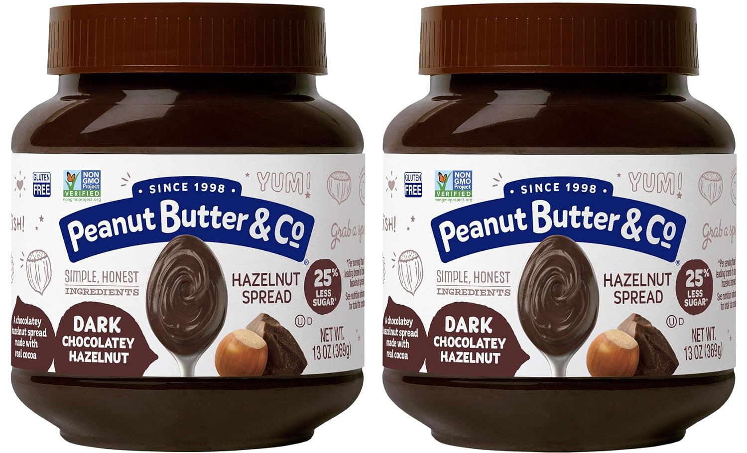 Peanut Butter Dark Chocolatey Hazelnut Spread, 13 Oz Jar Pack Of 2, Dark Chocolatey, 26 Oz