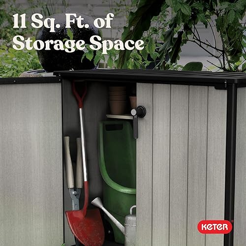 Vista 11 de Keter Patio Store - Cobertizo de almacenamiento para exteriores de resina, mide 4.6 x 2.5 pies, con paredes pintables y perforables