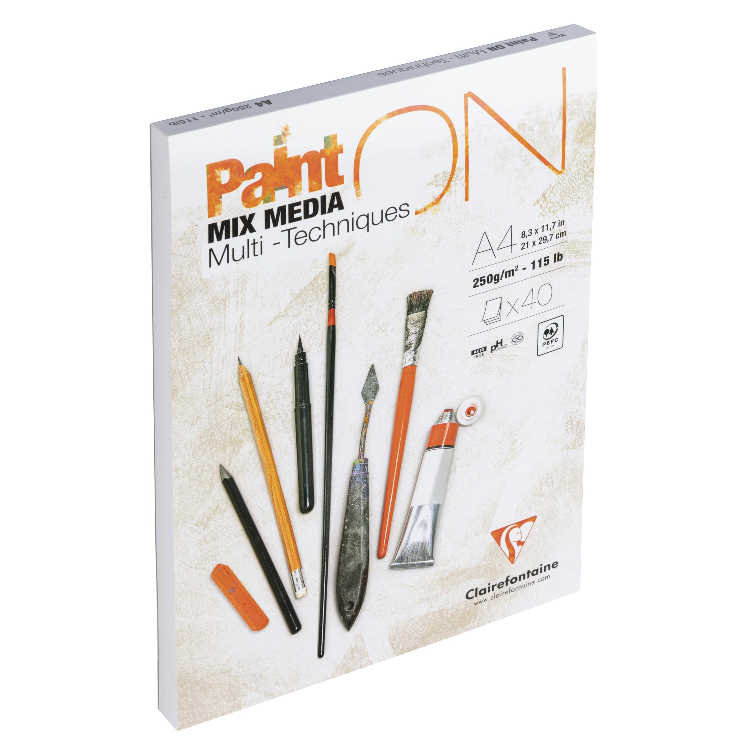 ClairefontaineRef 96537C - Paint'ON Multi-Technique Glued Paper Pad (40 Sheets) - A4 Size, 250gsm Heavyweight Paper, Natural Coloured Paper, Acid Free, pH Neutral