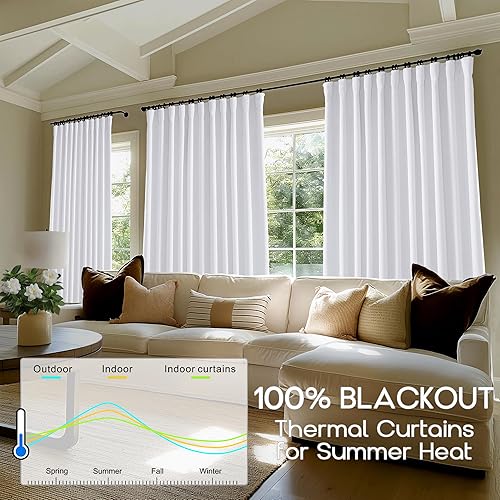 Miniatura 3 de PANELSBURG Cortinas opacas de lino blanco de 102 pulgadas de largo para sala de estar, juego de 2 paneles plisados con pestaña trasera, cortinas
