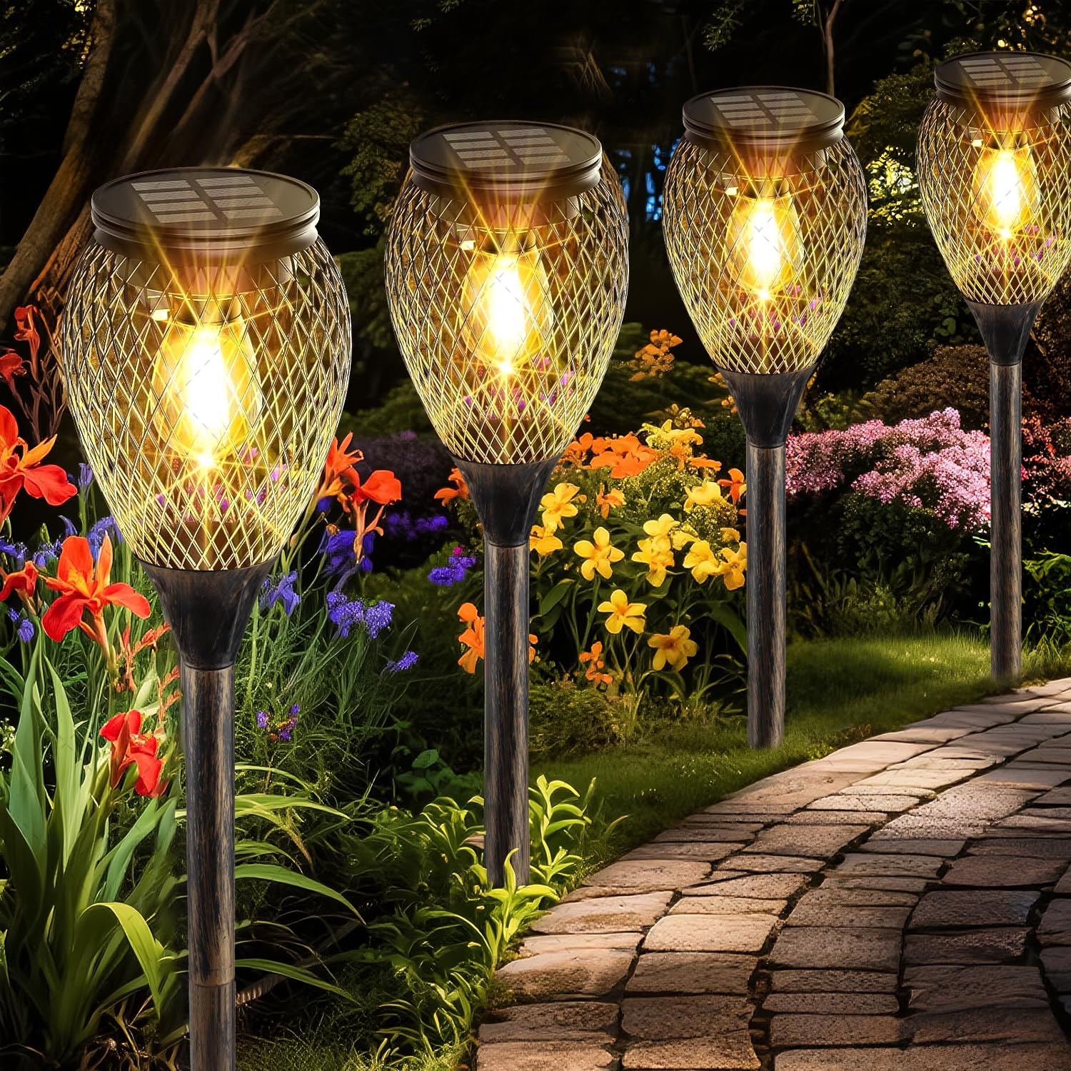 Luci Solari da Giardino, 1000mAh, IP65 Impermeabile, Luci Solari all'aperto, Decorazione del Giardino del Patio a Energia Solare (set di 4)