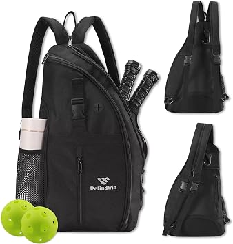 Pickleball Bag Pickle Ball Backpack,Sports Bag for Tennis | RefindWin Pickleball Bag for Women Men Pickle ball Backpack,Adjustable Sling Bag/Backpack for Tennis & Pickleball