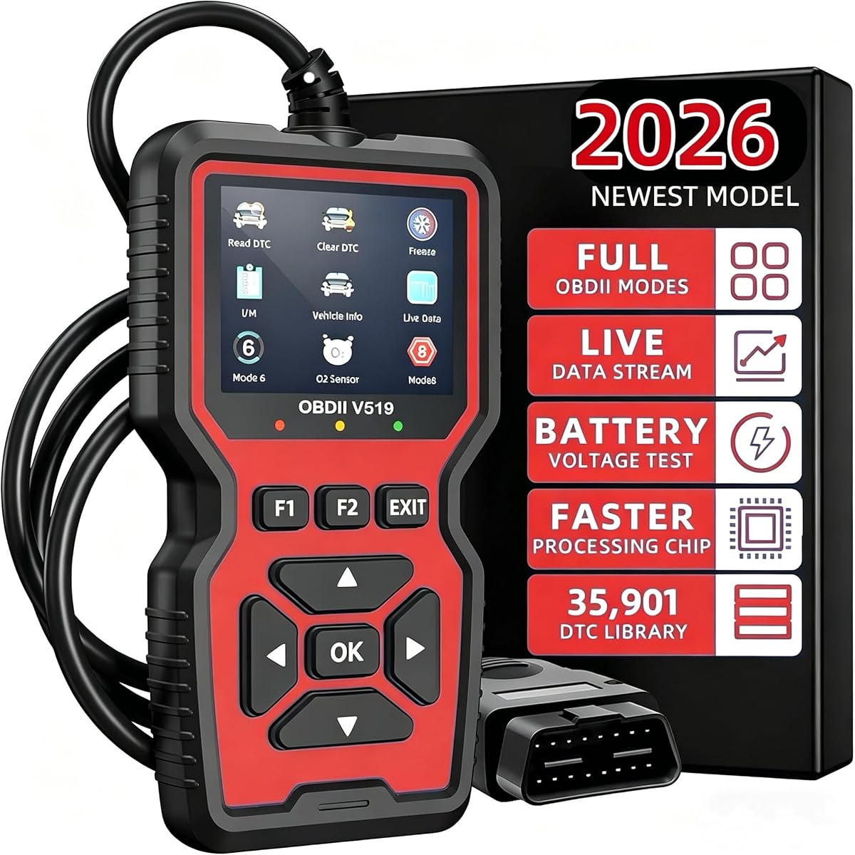 Herramienta de diagnóstico de escáner V519 OBD2, lector de códigos de automóvil con búsqueda de 35,901 DTC incorporada, lector de luz de verificación del motor, datos en vivo, preparación I/M, prueba de voltaje de batería, para vehículos a partir de 1996