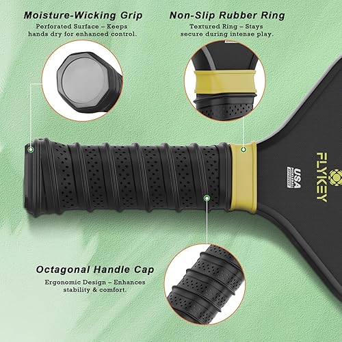 Miniatura 4 de FLYKEY Pickleball Paddles, T700 Carbon Fiber Pickleball Paddle with a 16mm Shark Power Polymer Core, USAPA Approved Pickle Ball Paddle, Strong Spin