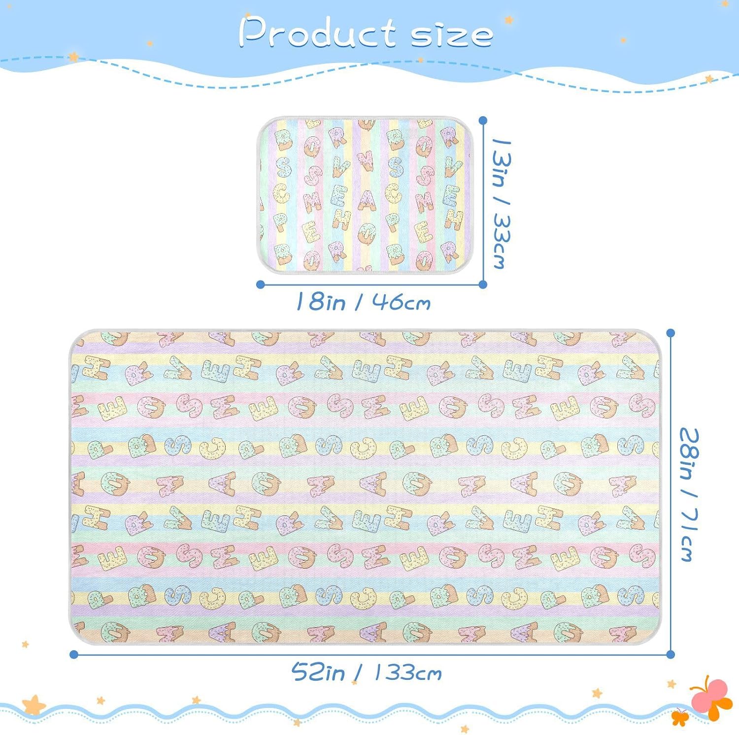 Baby Cooling Mat Ice Cream Letters Ice Silk Breathable Mesh Summer Crib Mattress Pad with Pillowcase, Soft Cooling Sleeping Surface for Infant & Toddler, 52"x28"