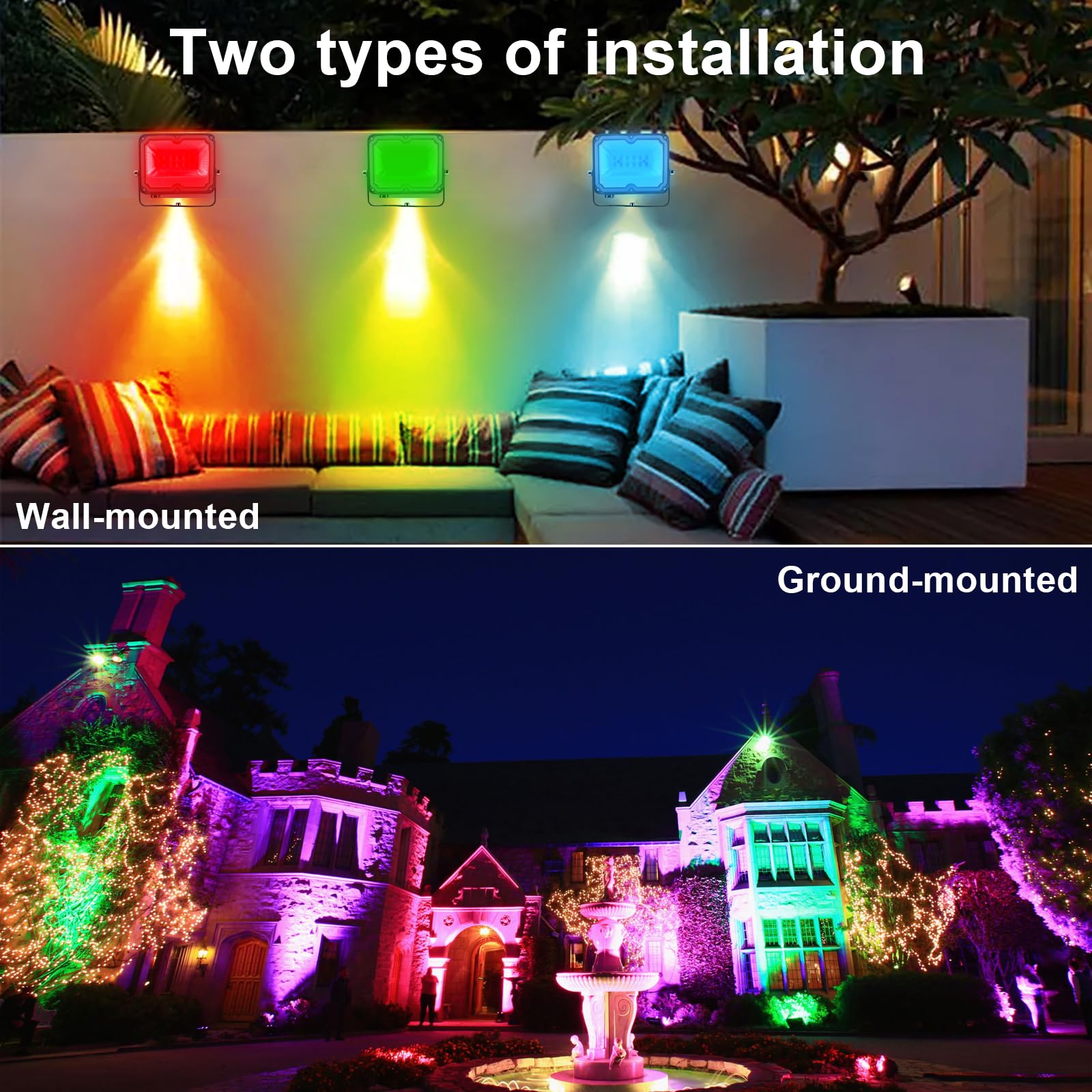 RGB LED Strahler 10W, 4 Stück Rgb flutlicht, RGB Außen Strahler IP66 Wasserdichter, LED Gartenbeleuchtung mit Fernbedienungfür Hof Garten Baum Landschaft Rasen Weg- (24V)