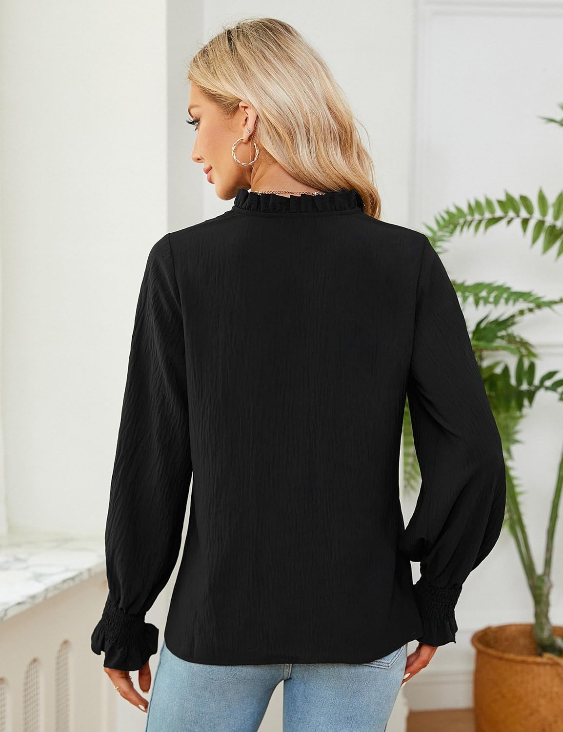 Blooming Jelly Womens Dressy Casual Tops Mock Neck Business Work Blouses Swiss Dot Keyhole Fall Fashion 2023 - Image 3