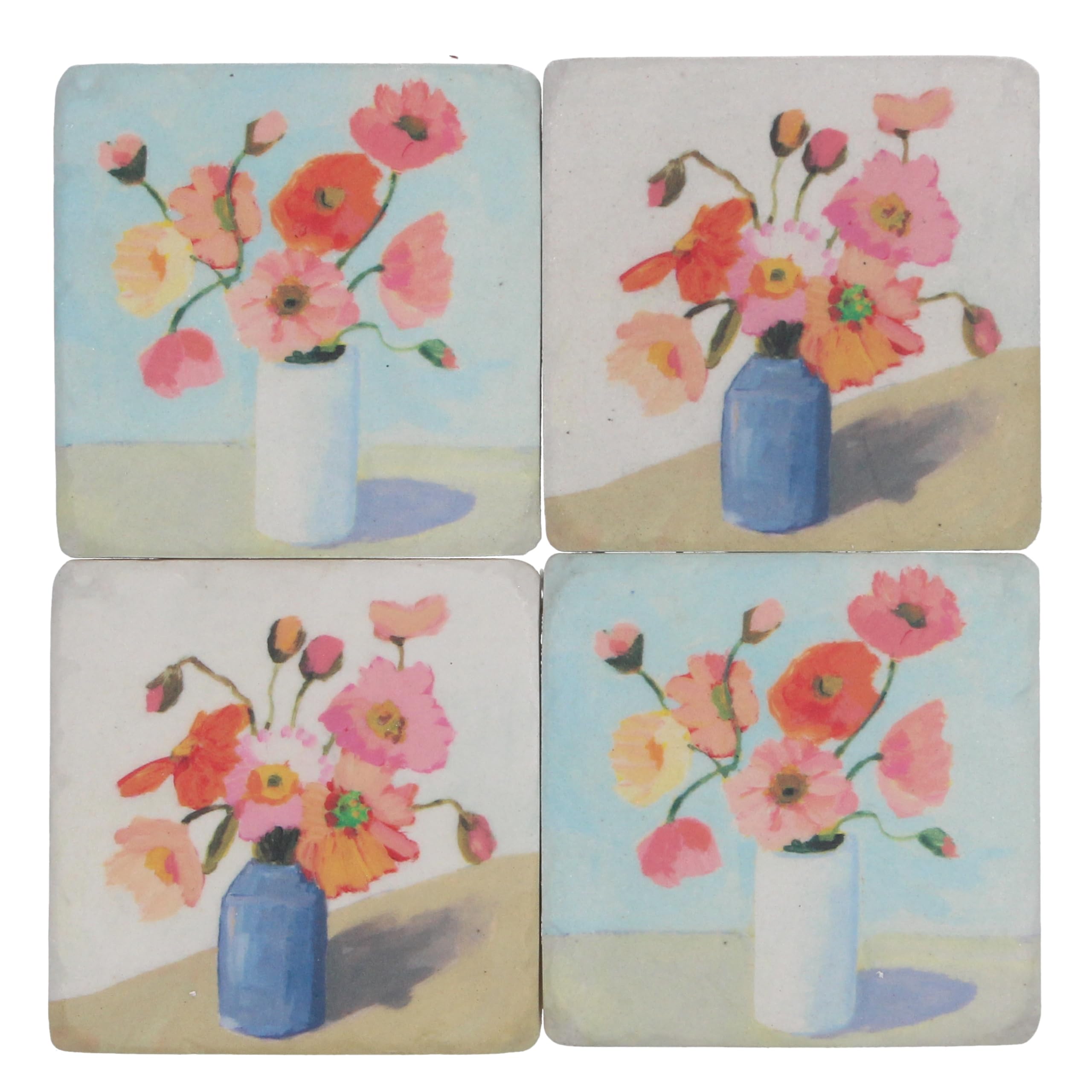 Gisela Graham Multicolor Floral Coasters, Watercolour Poppy Design, Set Of 4