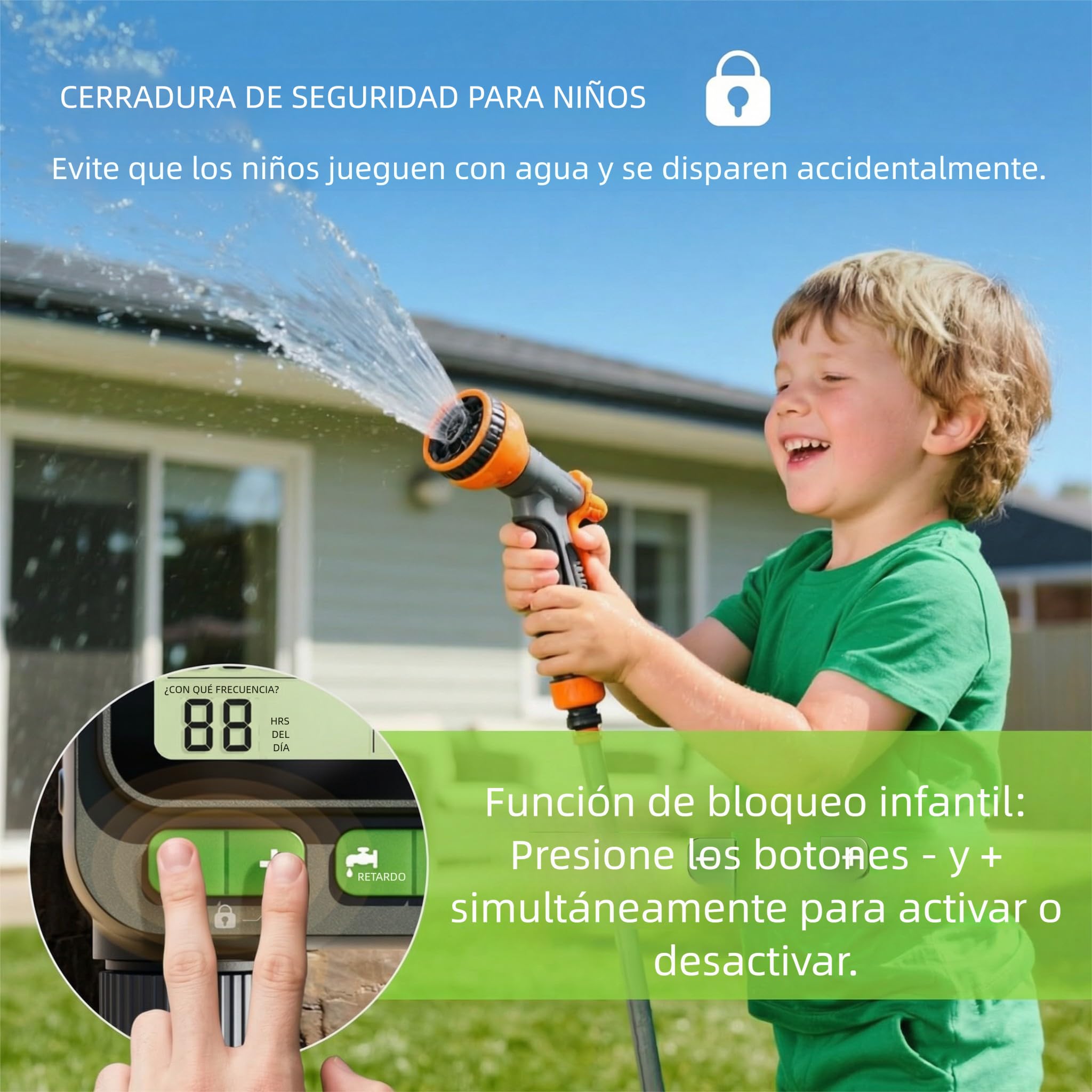 Temporizador de riego automático con Gran Pantalla LCD – Modo Manual/automático, función de retardo por Lluvia