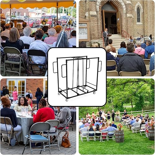 Miniatura 7 de Carrito de silla plegable, silla plegable con apilamiento en ángulo y capacidad de 500 libras para 32 sillas plegables, silla de construcción