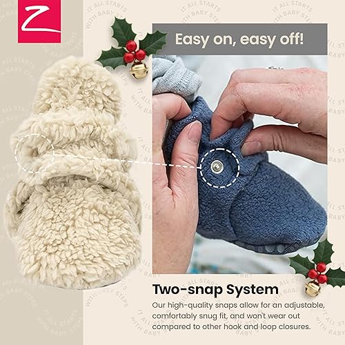 Miniatura 3 de Zutano Botines unisex peludos para bebé con pinzas, forro de algodón orgánico, artículos imprescindibles para la lista de regalos de bebé