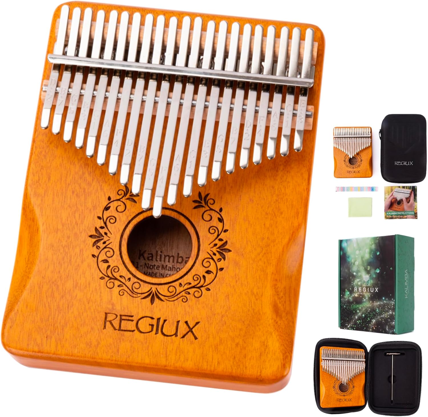 Kalimba 21 Keys Thumb Piano with Protective Case, Tuning Hammer, Study Instruction, Quality Instrument for Student, Adult, Beginners