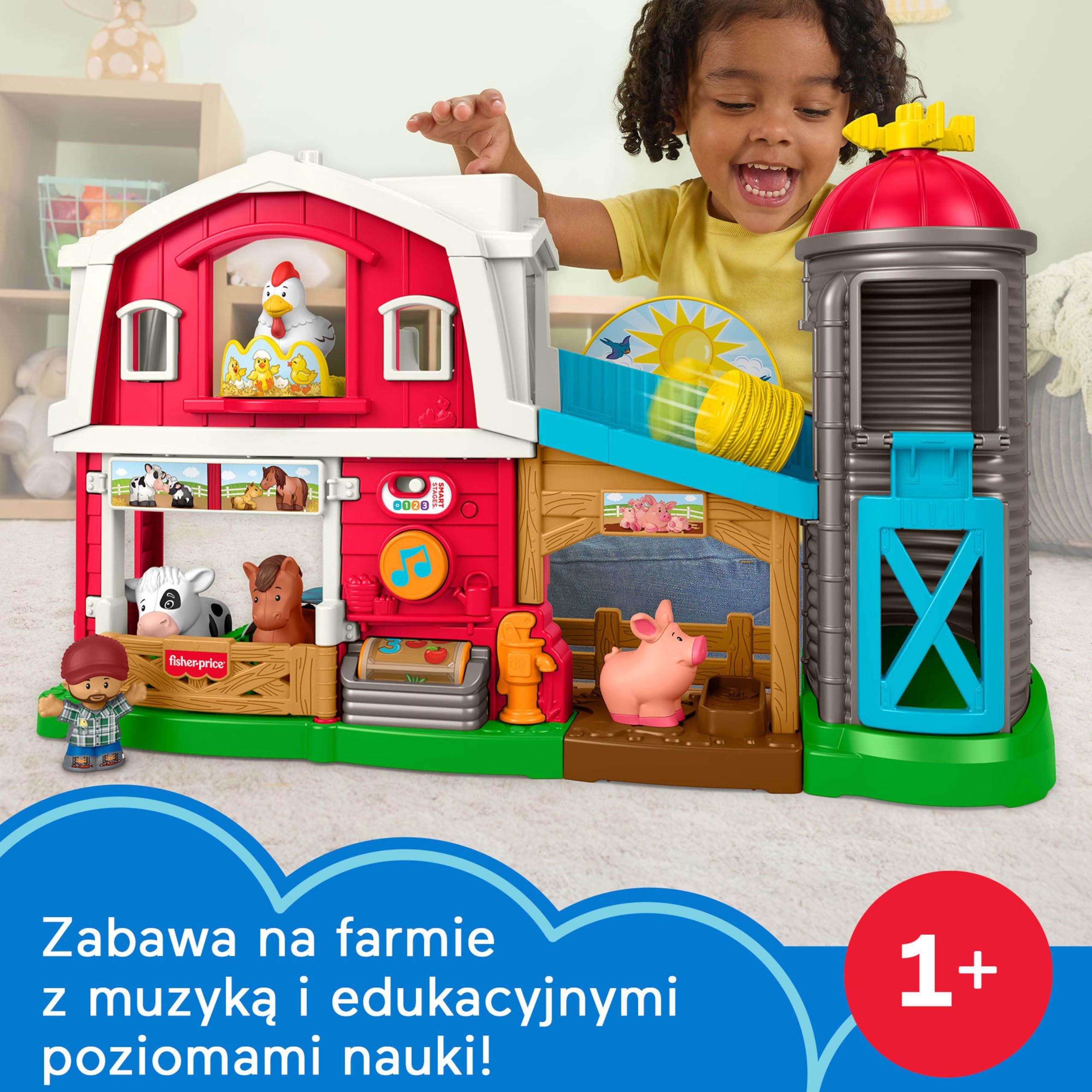 Fisher-Price Little People Muzyczna farma Opieka nad zwierzątkami, zestaw do zabawy w naśladowanie, farma dla dzieci z wyborem języka, edukacyjna zabawka interaktywna dla maluchów 1+, JGX10