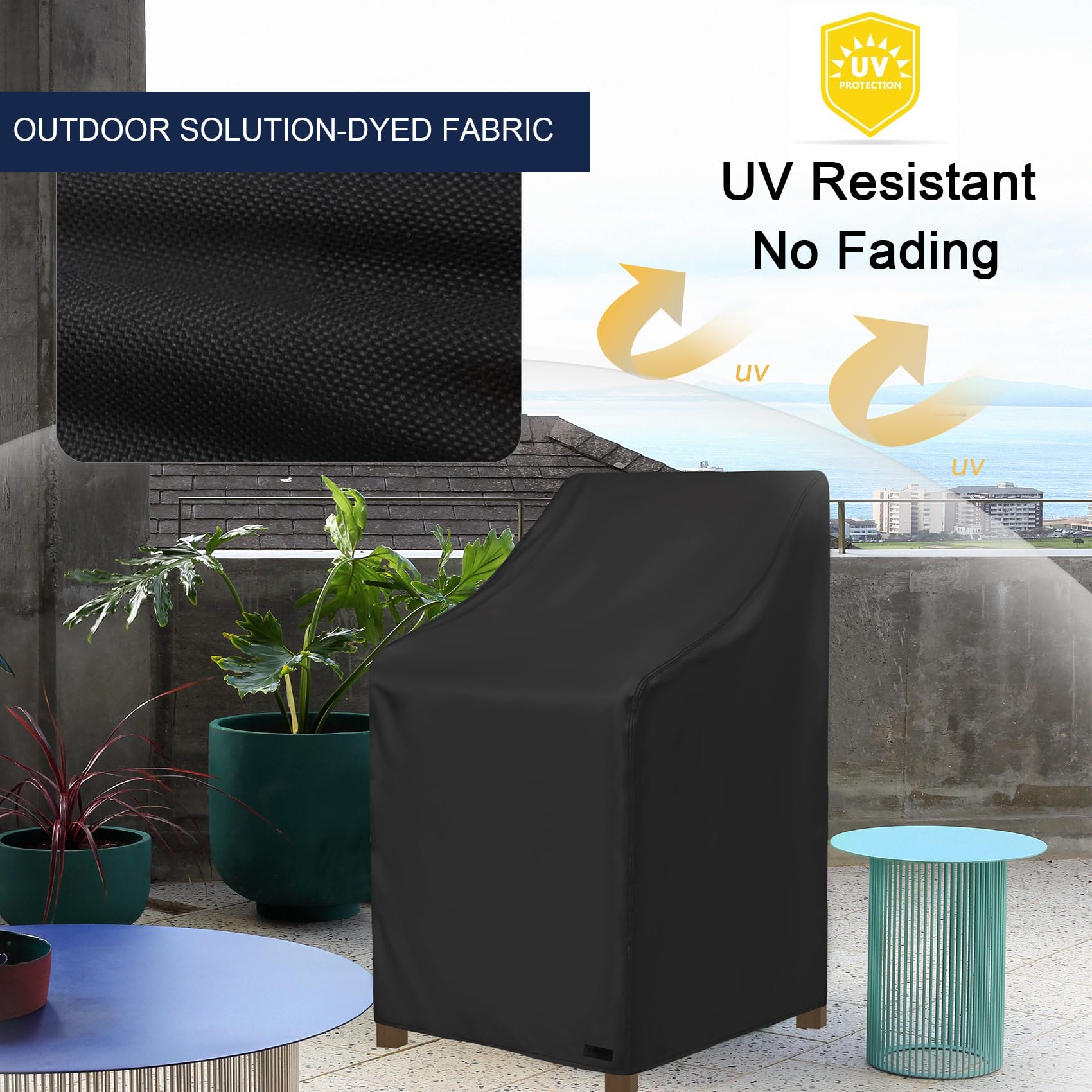 Housse De Protection Pour Chaises De Terrasse Empilables - Noir, 66x89x114 Cm, Polyester 600D Imperméable, Protège 4-6 Chaises - 3
