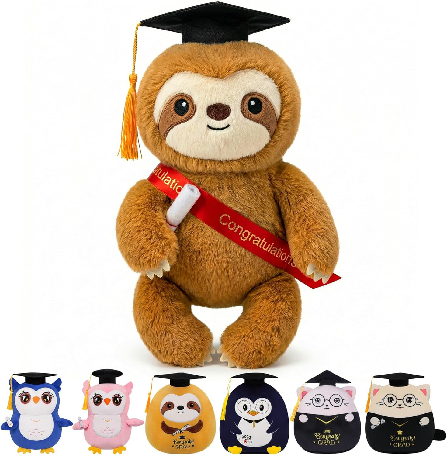 Graduation Plush Sloth Stuffed Animal - 13 Inch Sloth Graduation Plush with Grad Cap Congratulations Sash Kindergarten Middle High School 2026 Graduation Gift for Man Woman College Student Classmate