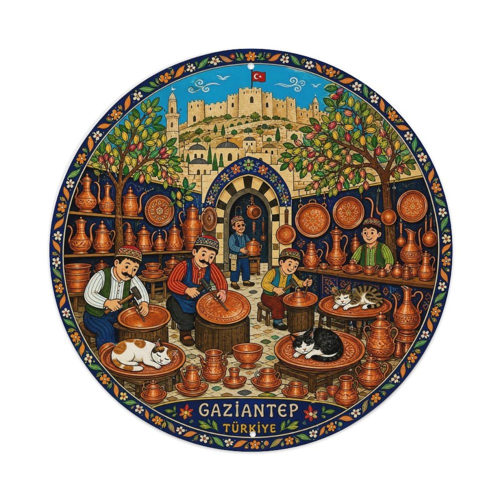 Gaziantep Cuisine Turkish Food Market Folk Style Metal Tin Sign