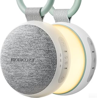 Momcozy Portable White Noise Machine for Baby with Night Light - 20 Soothing Sounds, Stroller Clip, 10-Hour Battery, Timer