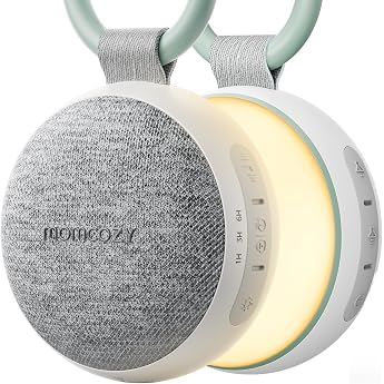 Momcozy Portable Sound Machine with Night Light White Noise Sound Machine for Baby 20 Soothing Sounds Sound Therapy Long-Lasting Power Timer Clips on Stroller Baby Shower Gifts