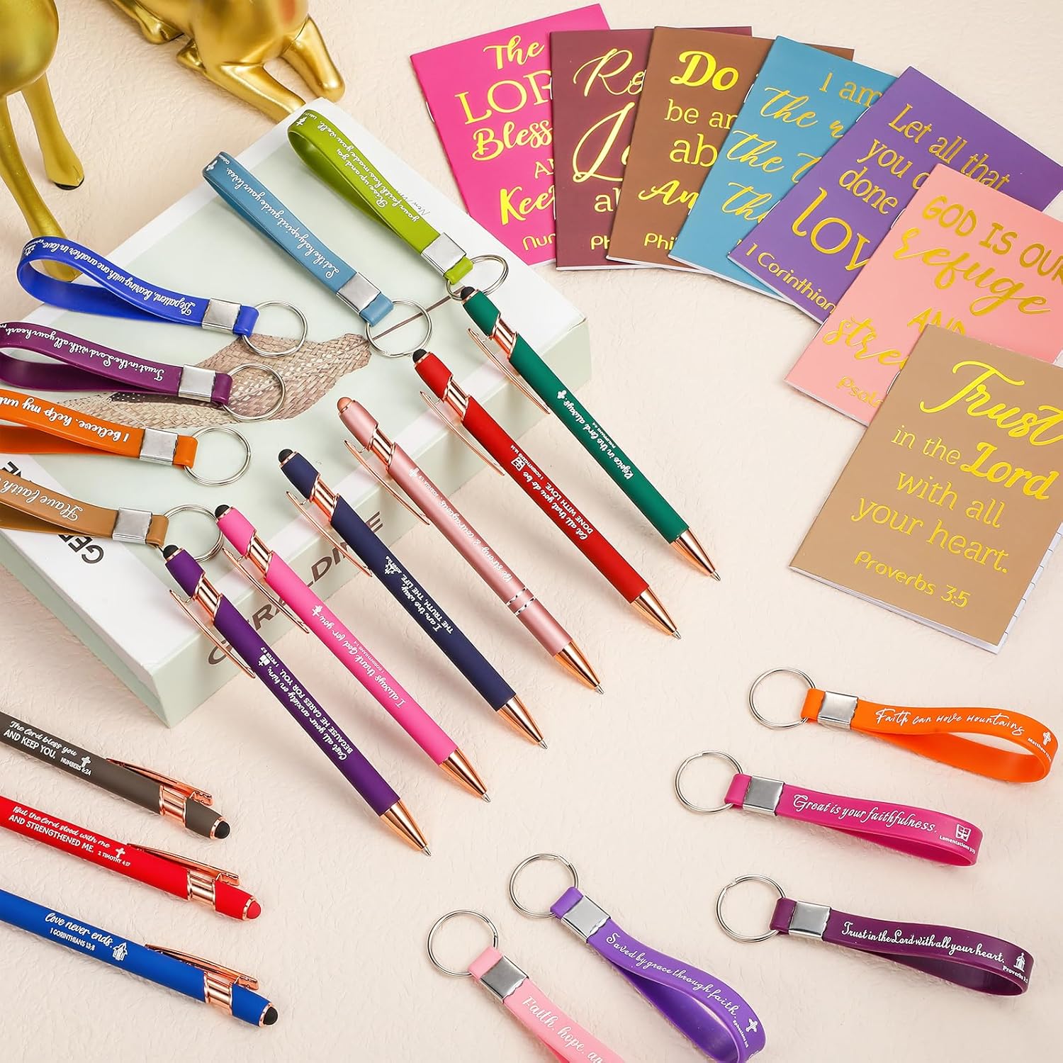 Estune 72 Pcs Christian Bible Gifts Set Bulk Religious Scripture Notebooks Scripture Quote Inspirational Ballpoint Pens Verse Keychain Christmas Inspirational Bible Gifts for Office(Religion) - Image 5