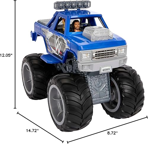 Miniatura 7 de Mattel WWE Figura de acción y juego de vehículos, Wrekkin Slam Crusher Monster Truck con 8 piezas separables