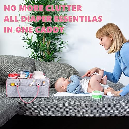 Miniatura 9 de XUANGUO Organizador de pañales para bebé con asa para género neutro para bebé, cesta de almacenamiento grande para guardería, bolsa de mano