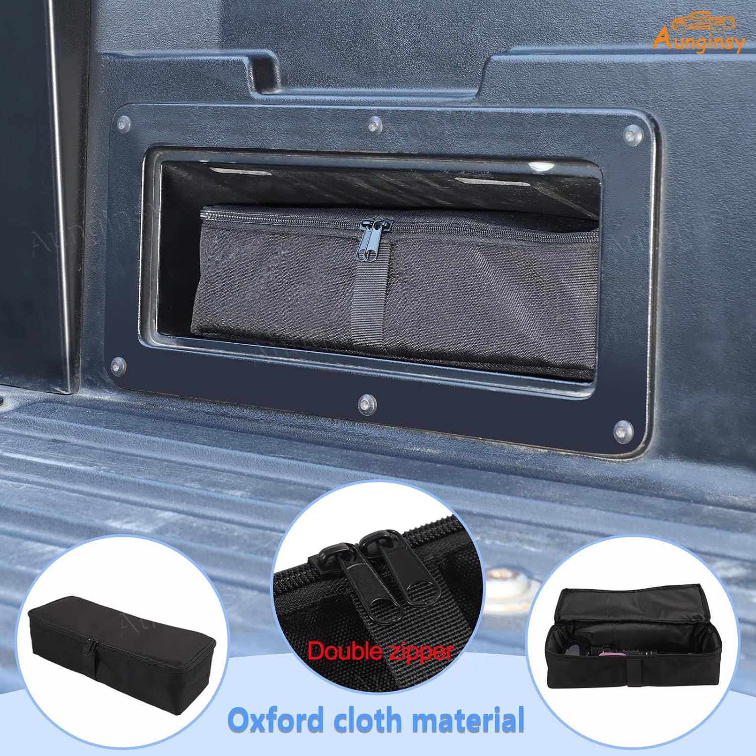 Aunginsy Car Rear Trunk Bed Groove Storage Bag Compatible with Toyota Tacoma 2016-2023, Pickup Rear Trunk Bed Left Side Hidden Organizer Storage Tool Box Pocket Oxford Cloth Expansion Accessories