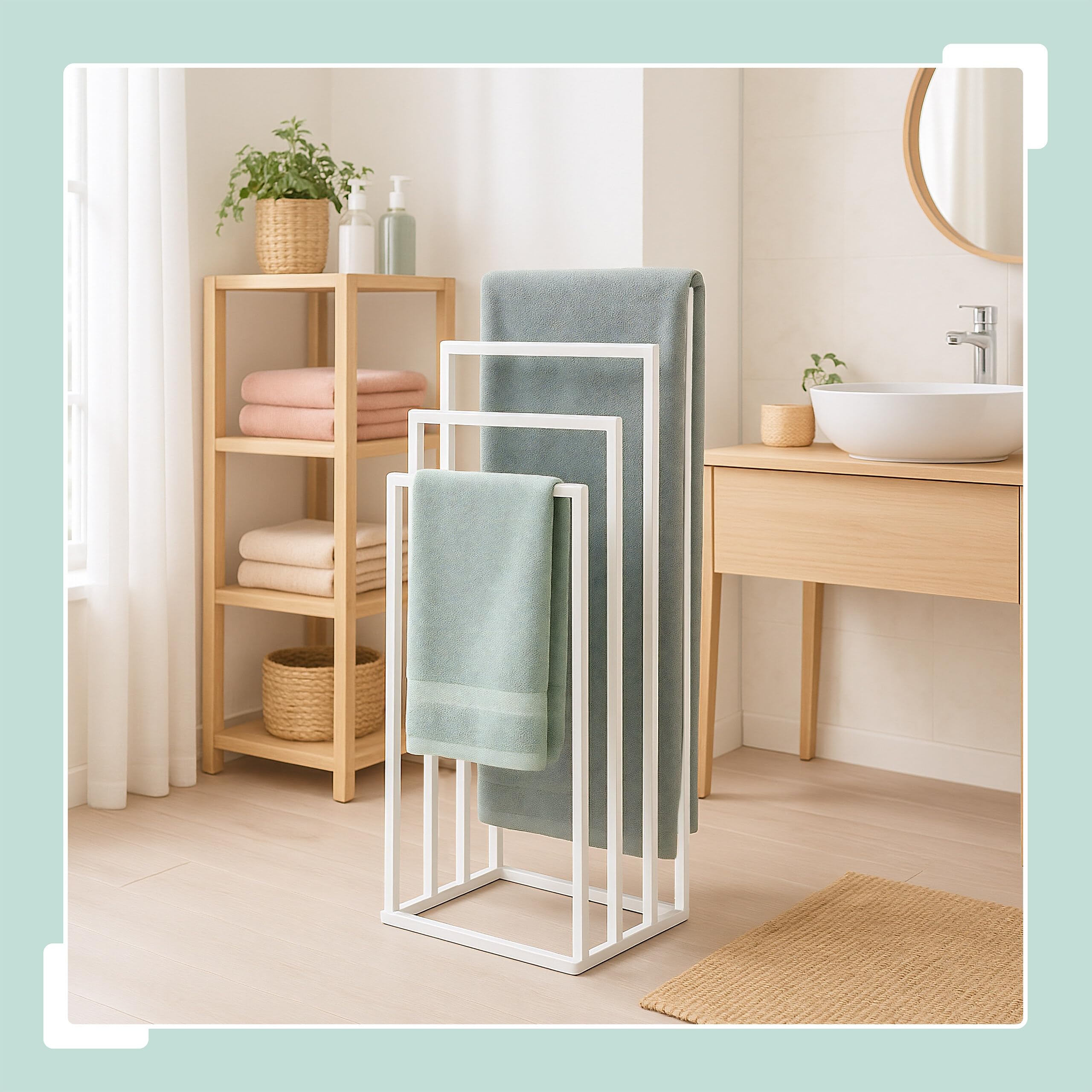 Toallero Relaxdays, HxBxT: 96,5 x 45 x 29 cm, Metal, 4 Varillas, Soporte de Toallas, baño, Blanco