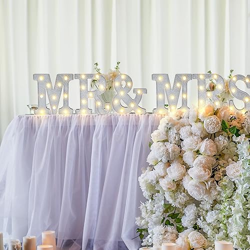 Miniatura 6 de 6 letras iluminadas con purpurina de Mr & MRS con purpurina, letras brillantes para decoración de fiesta de boda, decoración de mesa de boda,