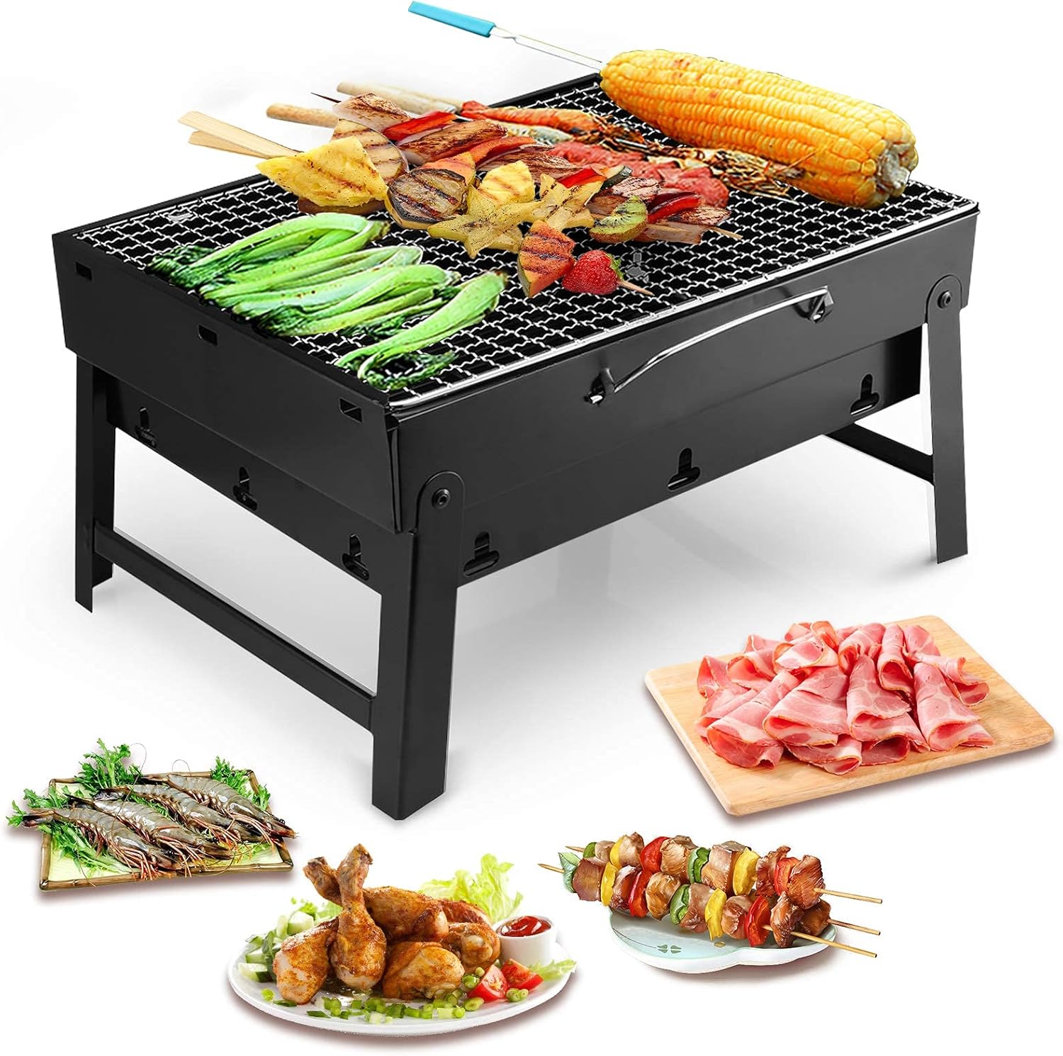 Charcoal Grill, BBQ Grill Folding Portable Lightweight Smoker Grill, Barbecue Grill Small Desk Tabletop Outdoor Grill for Camping Picnics Garden Beach Party 17''x11.6''x 2.6''