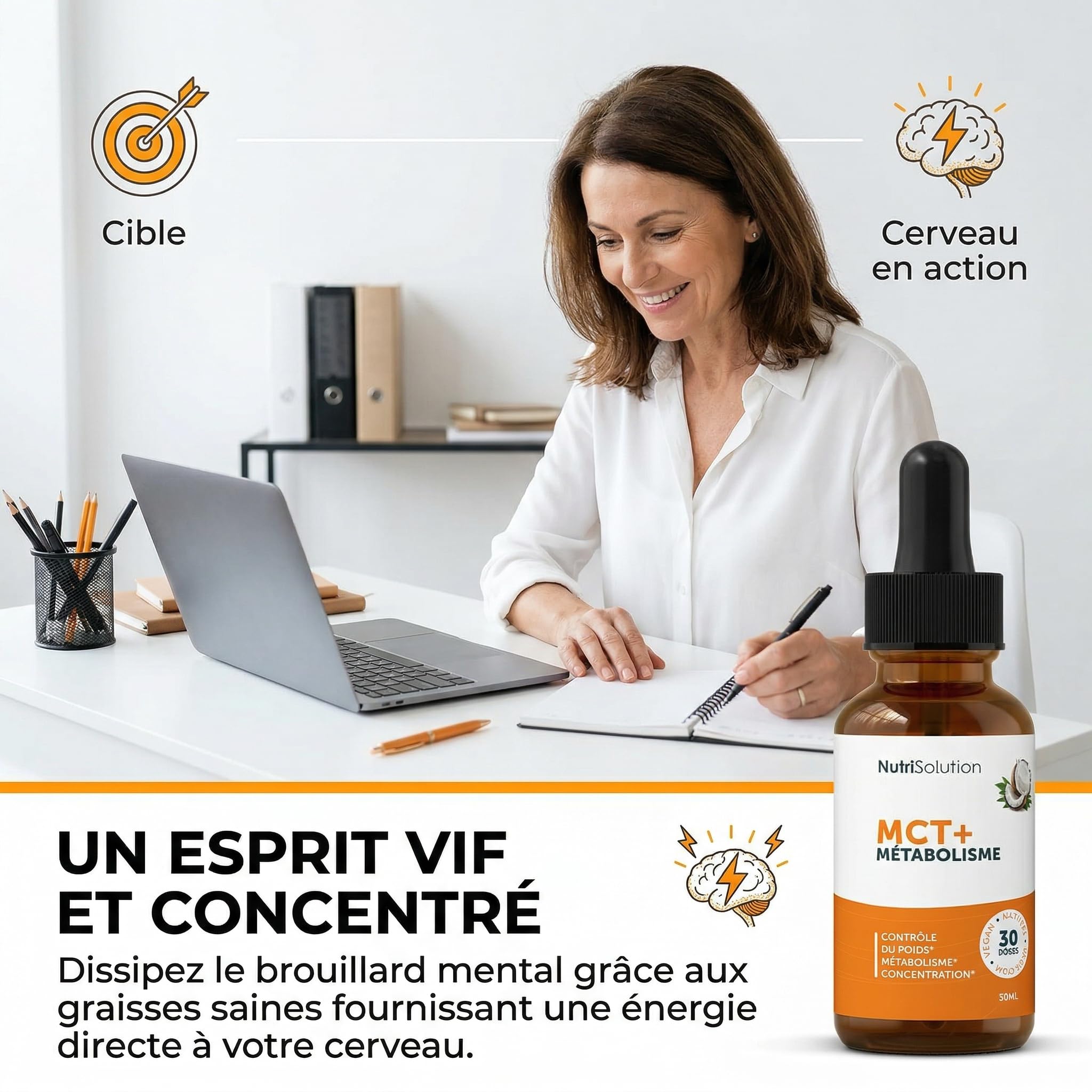 MCT+ par Nutrisolution: Extrait d'Huile de Coco Premium - Stimule le Métabolisme avec Schisandra, Rhodiola & Thé Vert - Brûle la Graisse Abdominale - 30ml Gouttes Liquides (1)
