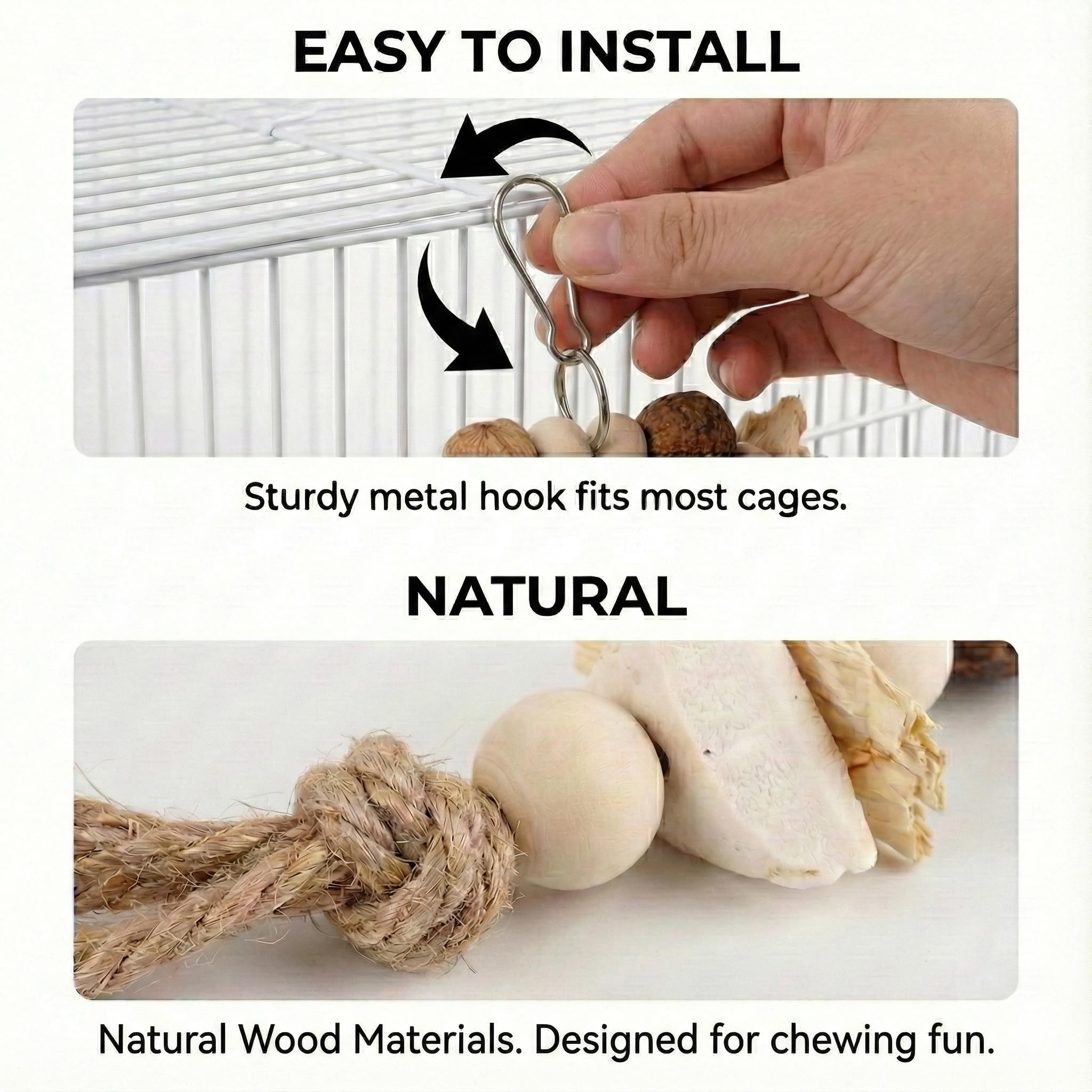 Natural Wood Bird Swing Toy for Parakeets Cockatiels, Parrot Hanging Perch with Chewing Pine Cones & Beak Grinding Pumice Stone, Bird Cage Accessories for Conure Lovebirds Budgies - Boredom Relief - image 6