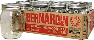 Bernardin Regular Mouth 500ml Mason Jars-Box of 12, 500ml, Clear