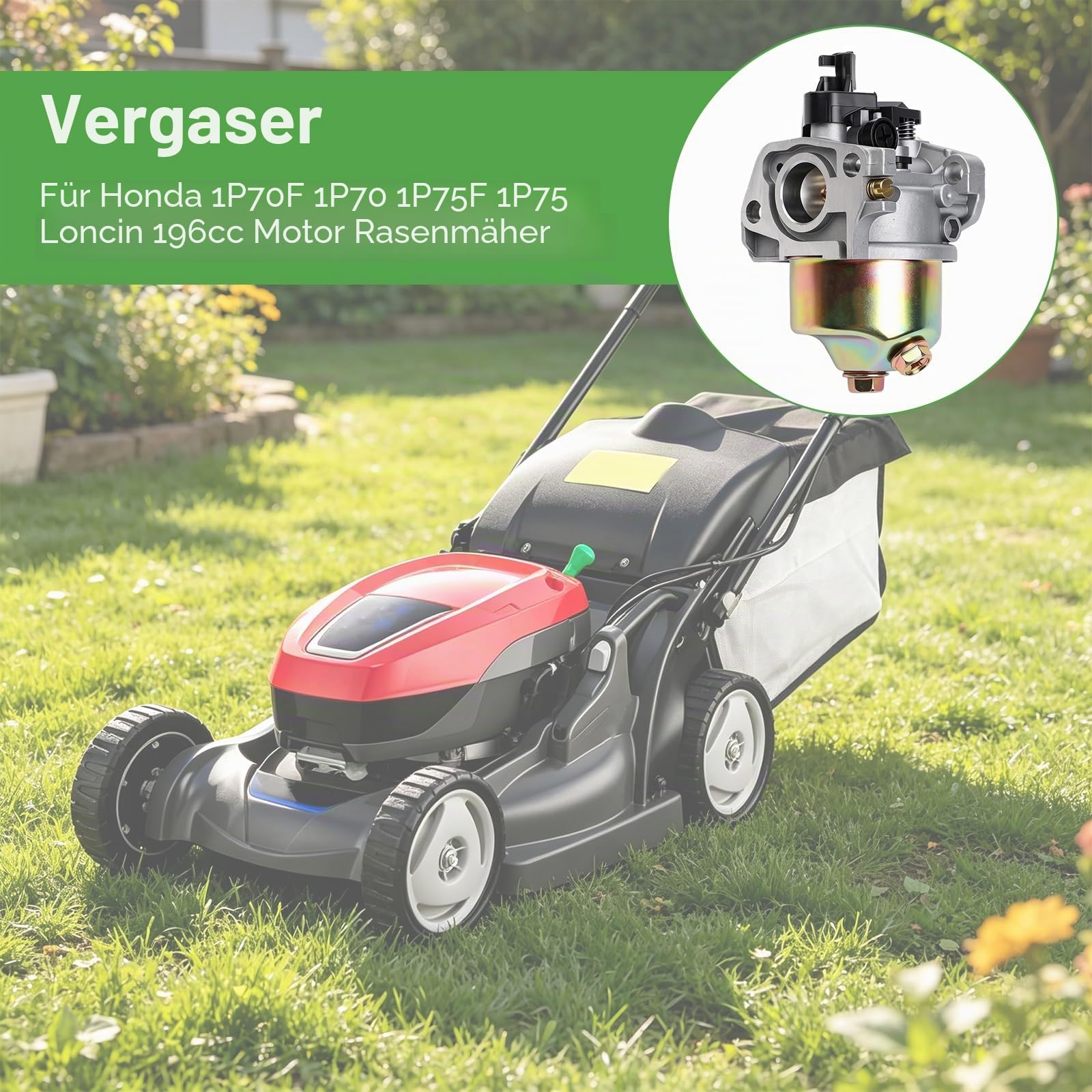 19 mm Vergaser mit automatischem Choke für verschiedene 1P70F 1P70 1P75F 1P75 196CC Rasenmäher