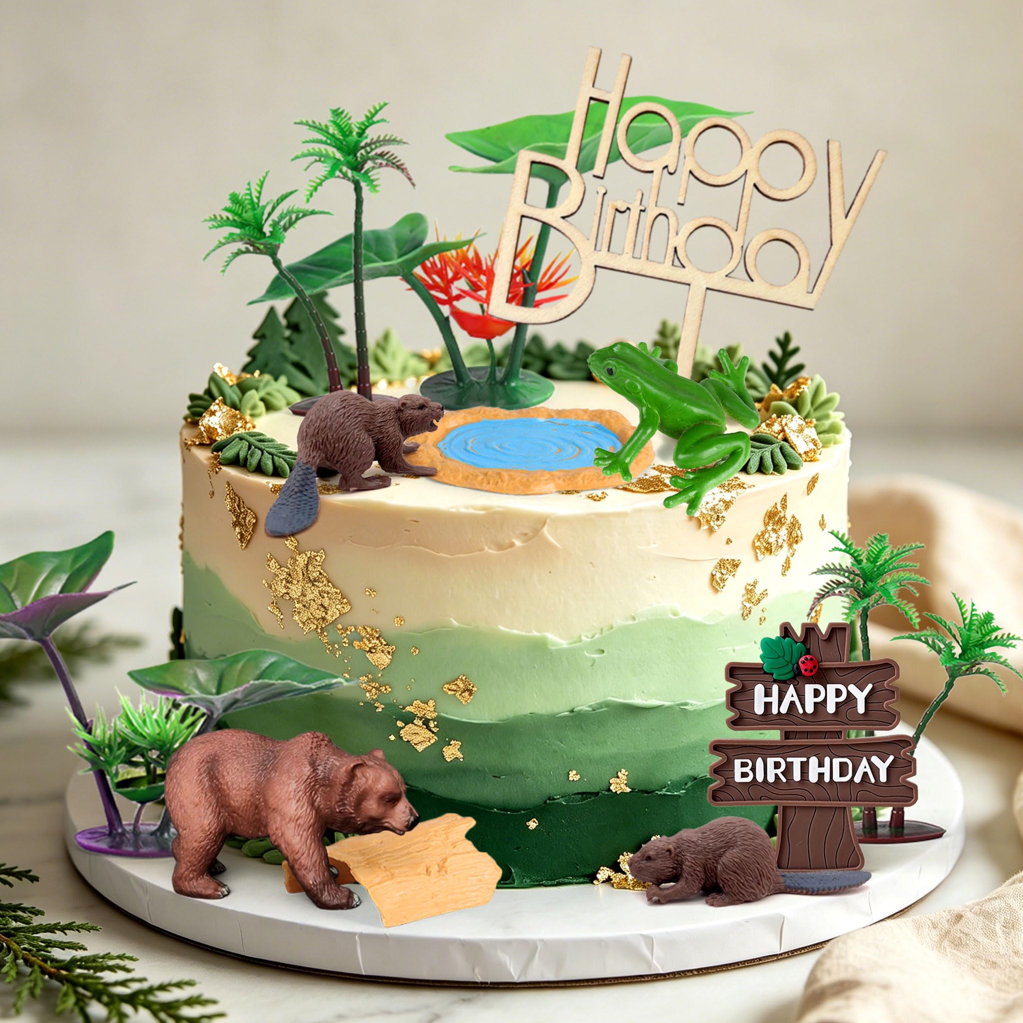 LaVenty Beaver Bear Cake Decoration Forest Birthday Cake Decoration Forest Baby Party Decoration Jungle Party Suitable For Cartoon Theme Party Supplies