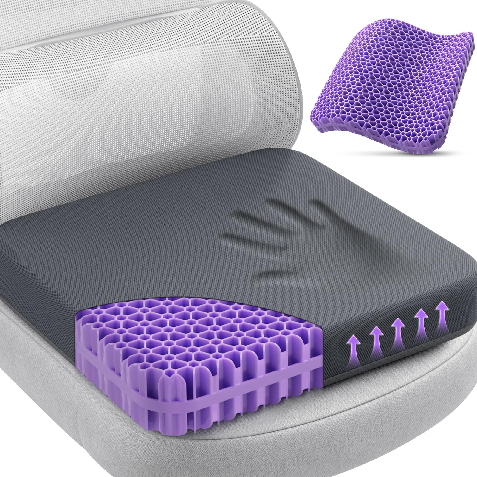 TushGuard Gel Seat Cushion for Long Sitting, XXL Thick Cooling Chair Cushion for Office Chairs, Wheelchair & Car Seats, Breathable Gel Pad with Non-Slip Cover (XX-Large, Grey)