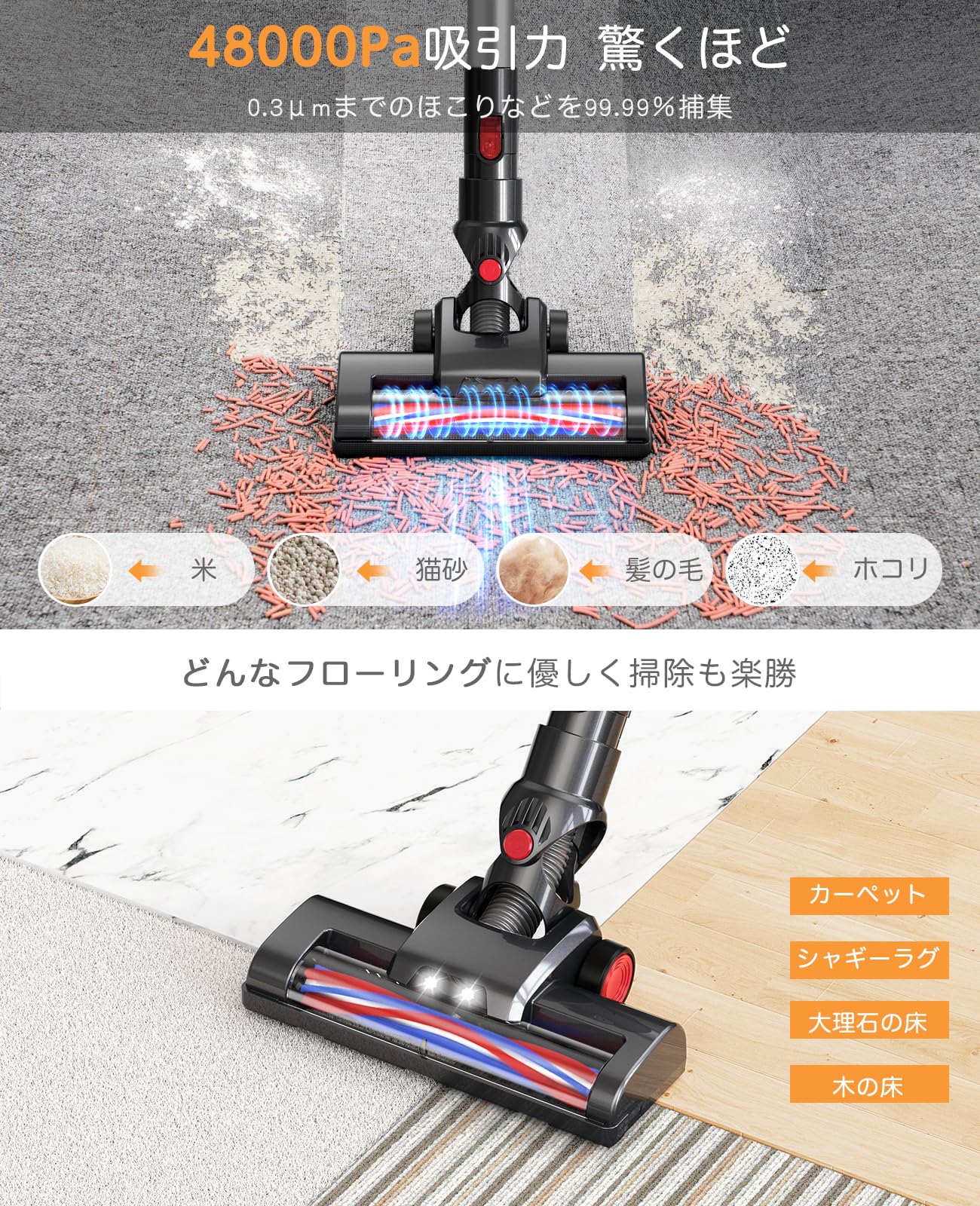 Amazon | 掃除機 コードレス【2025業界初&48000pa強力吸引&24段階 