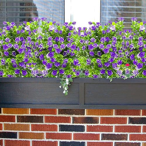 Miniatura 9 de Flores artificiales, plantas falsas resistentes a los rayos UV, arbustos de plástico sintético, para interiores y exteriores, maceta colgante para