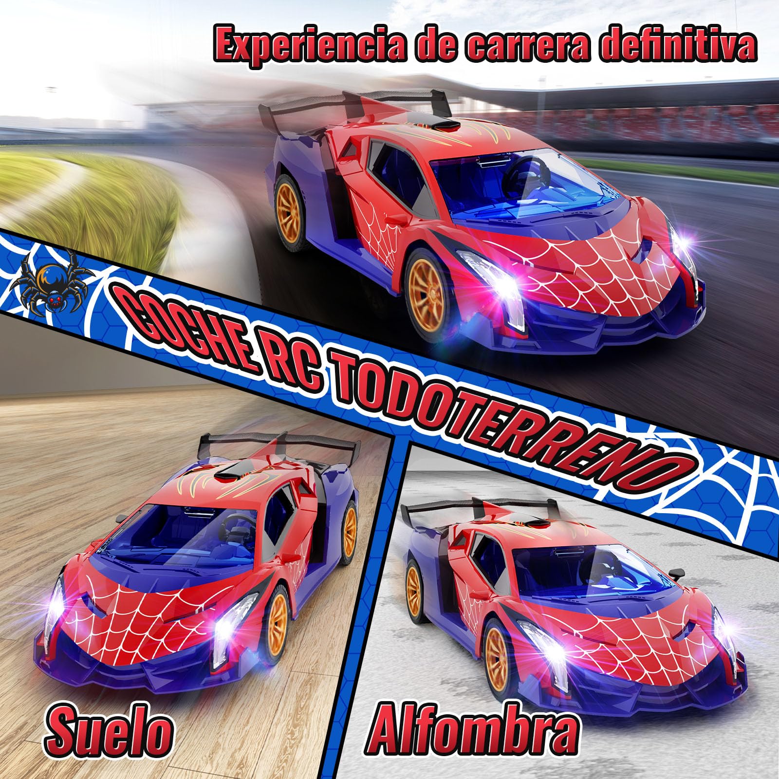 Coche Teledirigido Ojos Araña Luminosos & Diseño Telaraña, Coche Rc Drift Car 1:18, Juguetes Niños 3 4 5 6 7 8 9 10 11 12 Años Regalo para Niño de 3-12 Años Juegos Niños 3-12 Años Cumpleaños Navidad