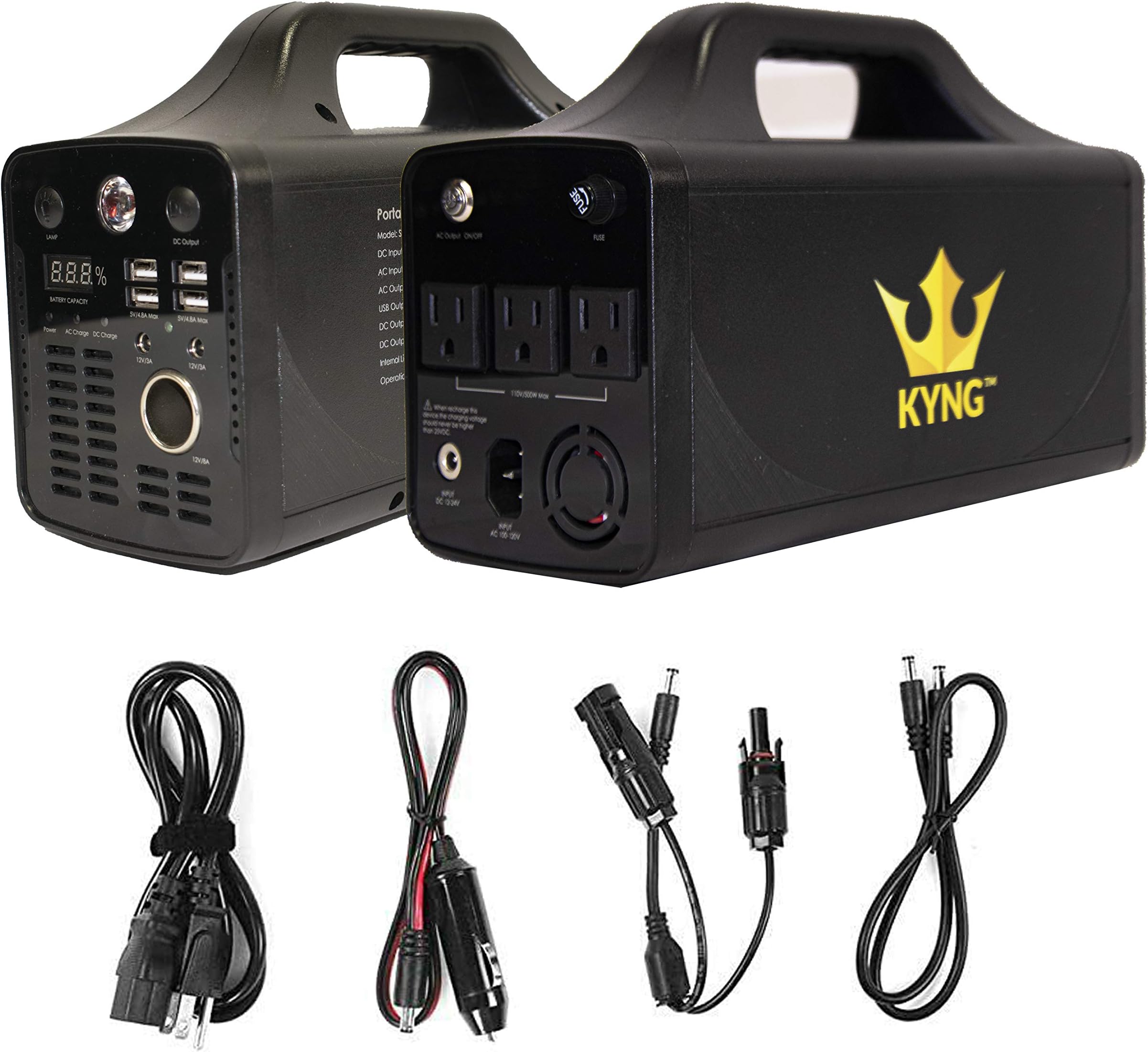 KYNG Power Solar Generator Portable Power Station 500W UPS Battery for Emergency, Tradeshow Battery Powered Inverter 12V, 3 AC, 4 USB Outlets FREE Solar Panel Cable, Camping, CPAP, 280wh