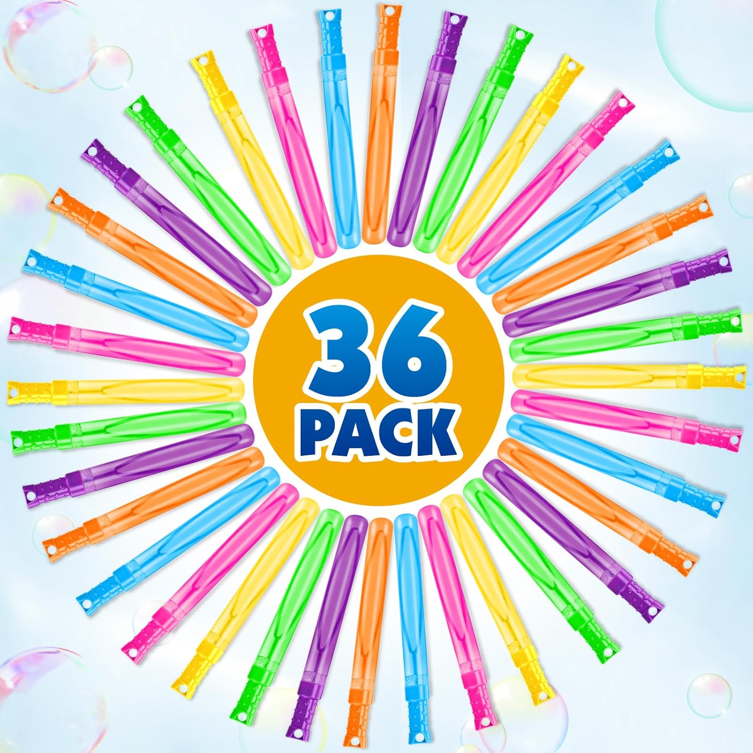 AuroTops 36 Pcs Bubble Wands Bulk,Giant Bubble Wand Big Bubbles Party Favors for Kids Birthday Gifts for Boys Girls Toys,Ideal for Carnival,Wedding,Classroom Prizes,Easter,Summer,Halloween,6 Colors