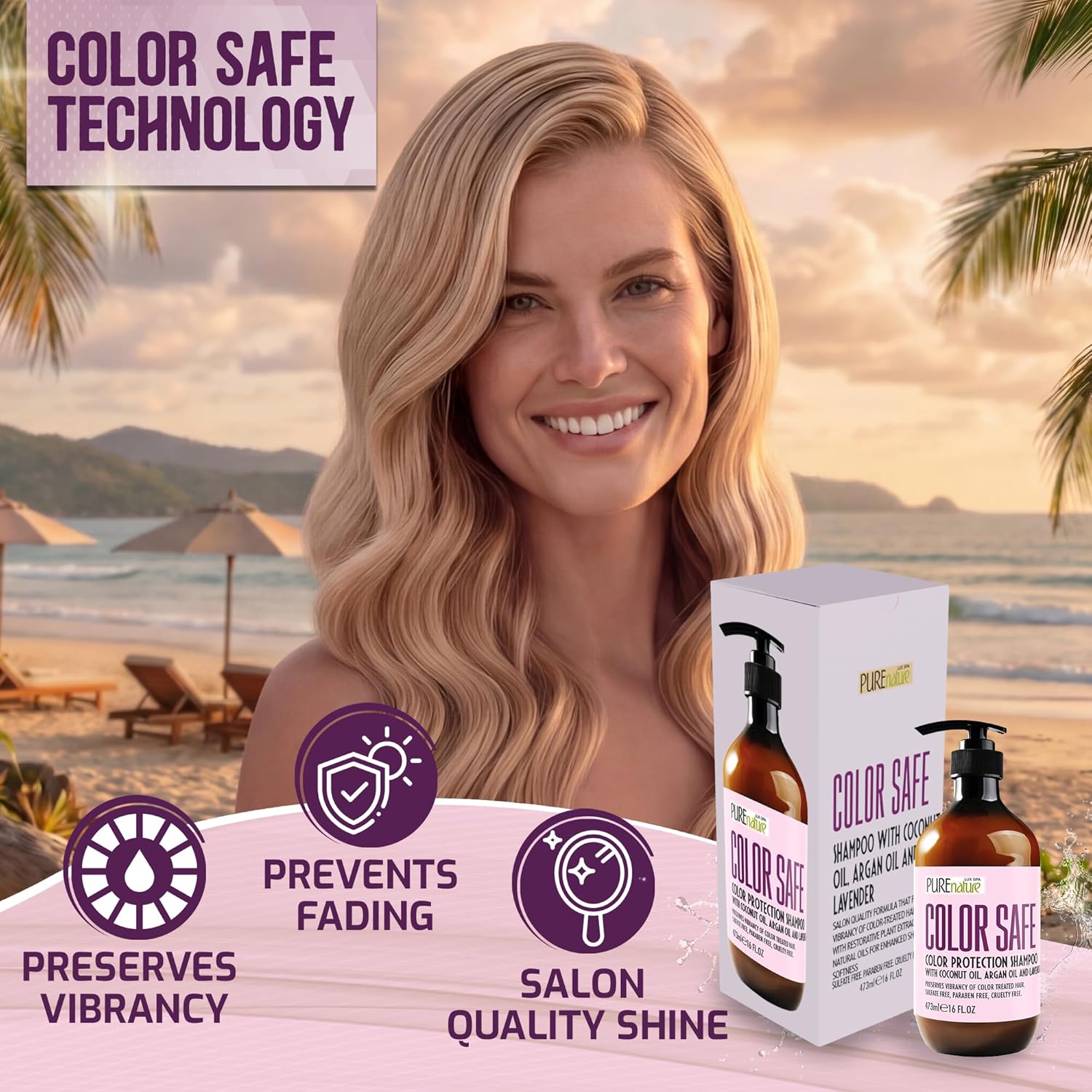 Color Safe Shampoo - Sulfate Free for Color Treated Hair - Moisturizing and Nourishing Care - Paraben Free, Color Protecting Formula - Professional Salon Grade Quality for Men and Women - 16 Fl Oz